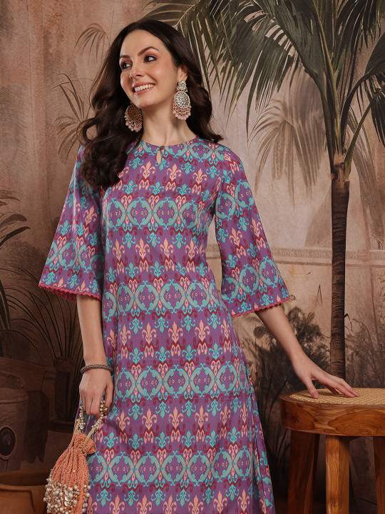Sangria Women Ethnic Motifs Printed Kurta with Trousers