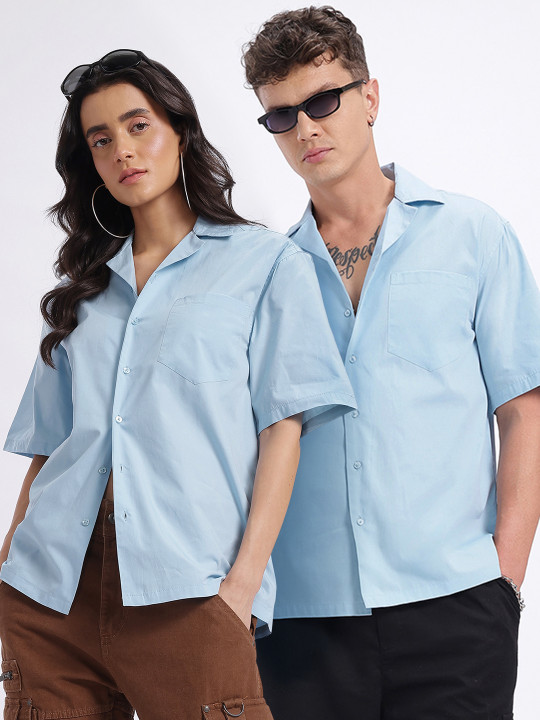 glitchez Unisex Cuban Collar Relaxed Fit Shirt