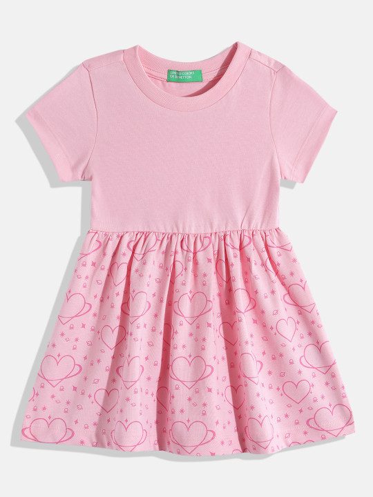 United Colors of Benetton Girls Pleated Conversational Print A-Line Dress