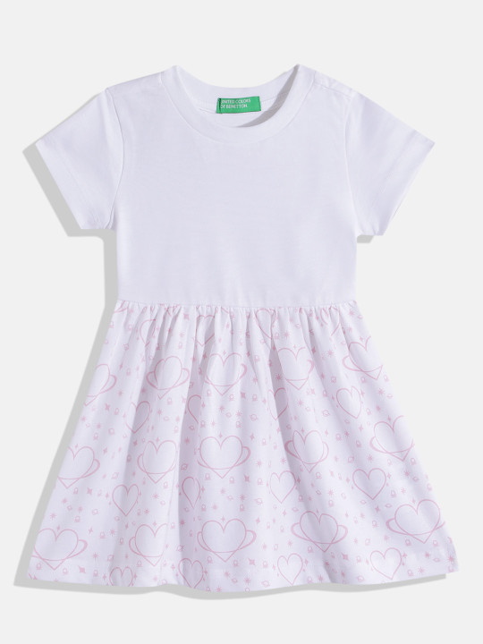 United Colors of Benetton Girls Pleated Conversational Print A-Line Dress
