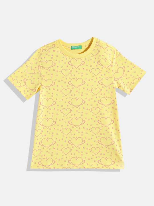 United Colors of Benetton Girls Heart Printed A-Line Dress