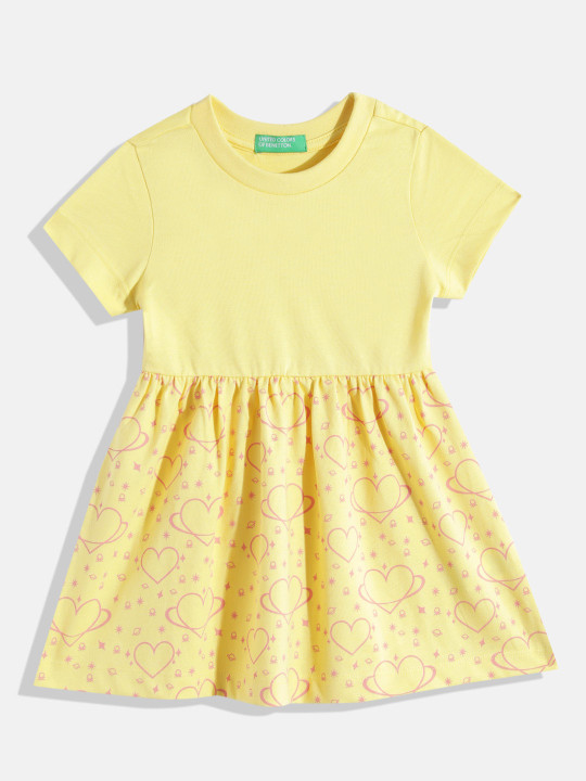 United Colors of Benetton Girls Pleated Conversational Print A-Line Dress