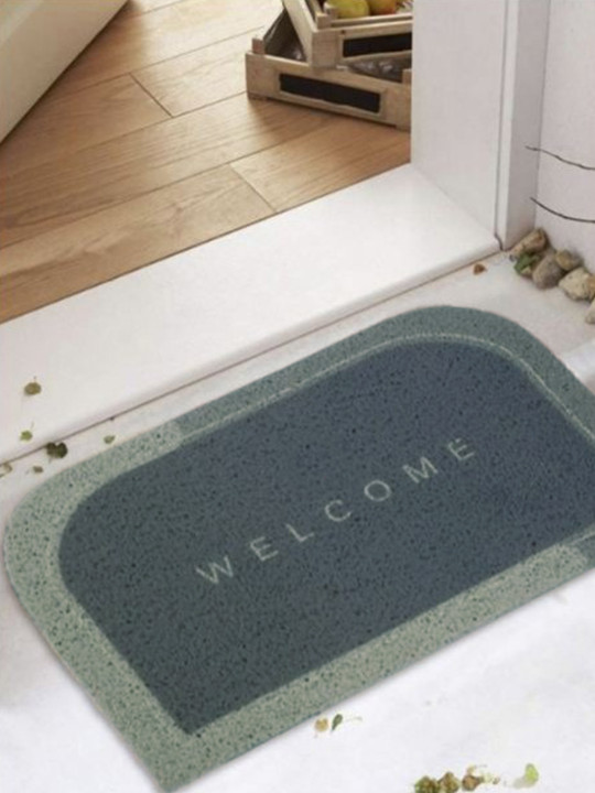 Status Grey & Turq Welcome Printed Anti Skid Noodle Doormat - 75 CM X 40 CM