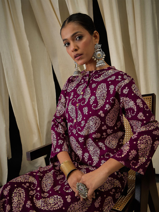 Anouk Paisley Printed Mandarin Collar Straight Kurta