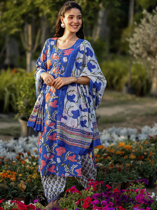 Libas Women Floral Printed Regular Kurta with Salwar & With Dupatta