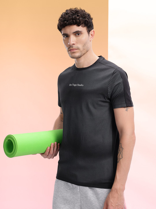 HRX by Hrithik Roshan Men Striped Pure Cotton Relaxed Fit Yoga T-shirt