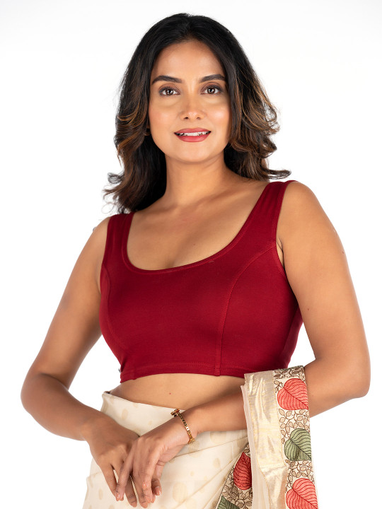 Abhi Women U Neck Solid Cotton Lycra Stretchable Sleeveless Readymade Saree Blouse