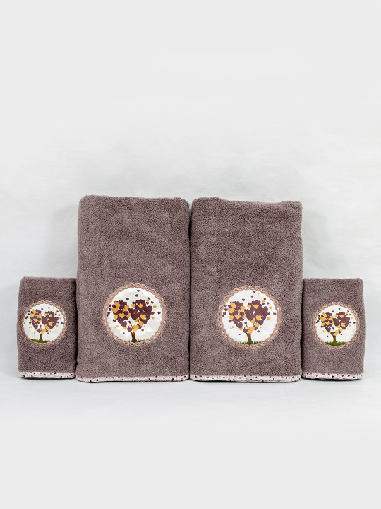 Myntra Elegant Homes Brown & White 4 Piece Printed Cotton 500 GSM Towel Set