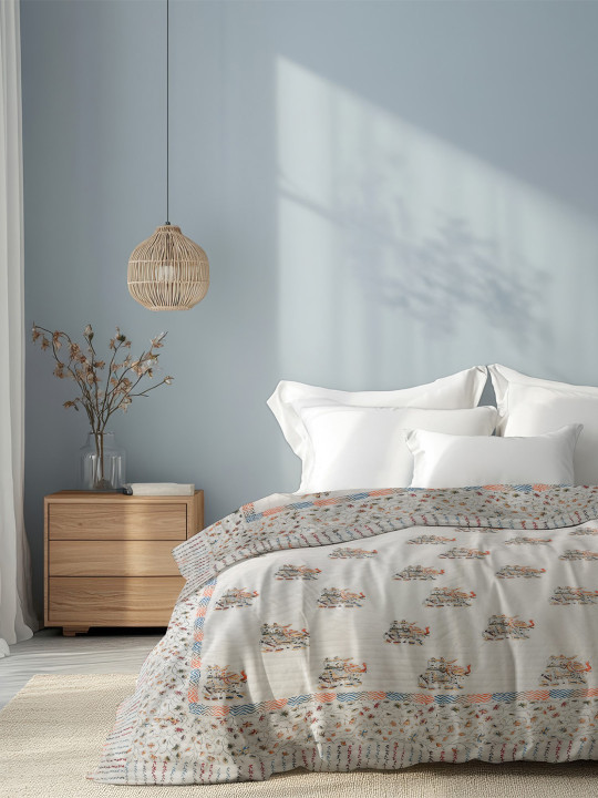 The Rajwadi Feather Light White Ethnic Motifs Pure Cotton 90 GSM AC comforter