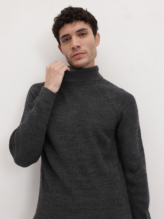 Roadster The Life Co. High Neck Raglan Sleeves Knitted Pullover