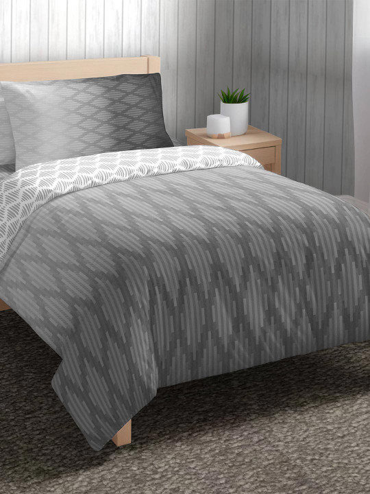 The Happy Pod Geometric Pure Cotton Single Bedding Set -Comforter Bedsheet &1 Pillow Cover