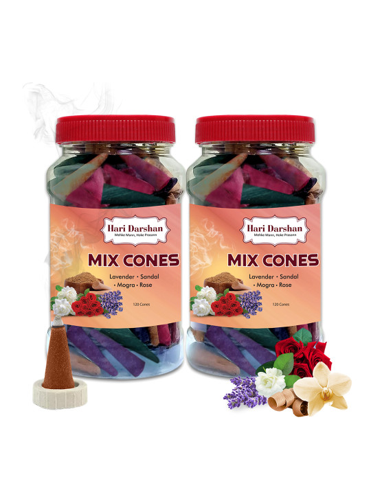 Hari darshan Pack Of 2 Mix Lavender Rose Sandal Mogra Dhoop Cones- 120 cone each