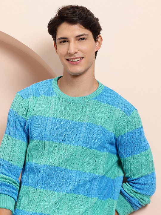Mast & Harbour Striped Cable Knit Pullover