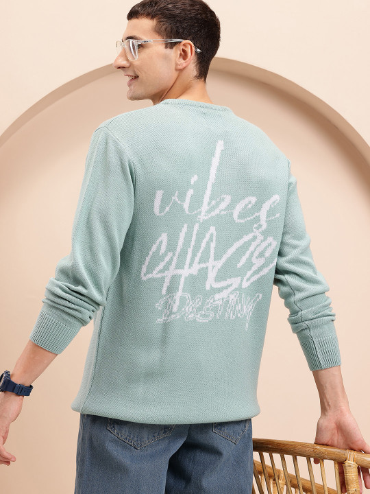 Mast & Harbour Typography Knitted Pure Acrylic Pullover