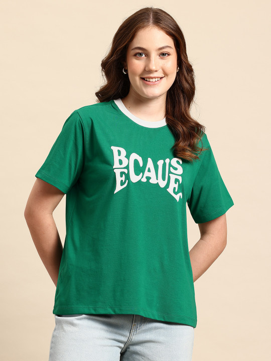 Hang and wear Women Typography Printed Relaxed Fit Pure Cotton T-shirt
