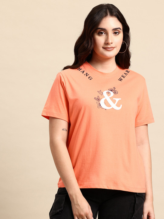 Hang and wear Women Typography Printed Relaxed Fit Pure Cotton T-shirt