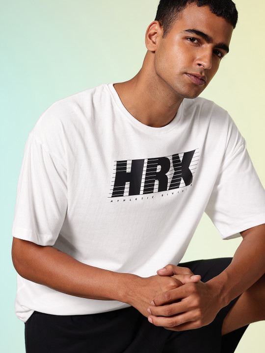 HRX by Hrithik Roshan Men Drop-Shoulder Sleeves Oversized Pure Cotton T-shirt