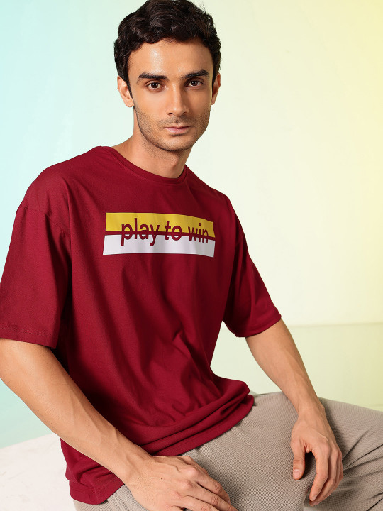 HRX by Hrithik Roshan Men Printed Drop-Shoulder Sleeves Oversized Pure Cotton T-shirt