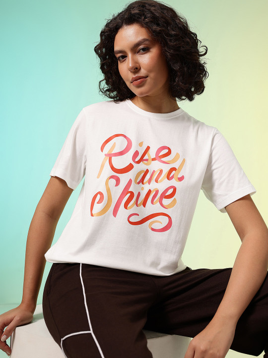HRX by Hrithik Roshan Typography Printed Oversized Pure Cotton T-shirt