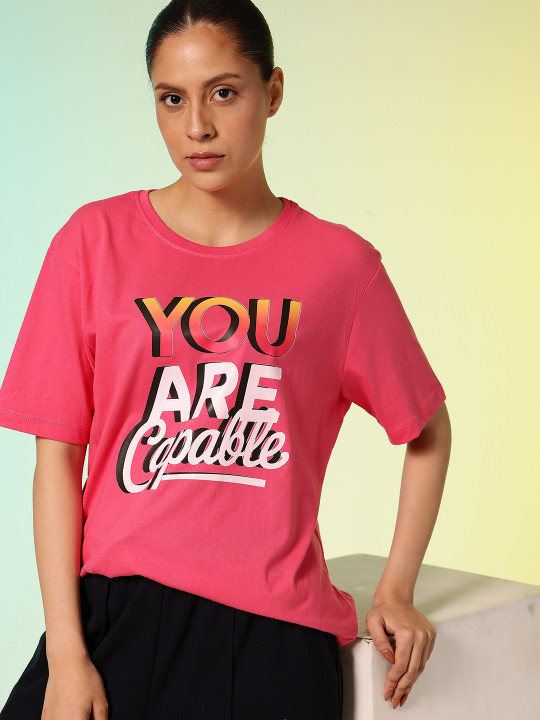 HRX by Hrithik Roshan Typography Printed Drop-Shoulder Sleeves Pure Cotton T-shirt