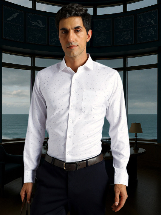 Louis Philippe Abstract Printed Spread Collar Slim Fit Formal Cotton Shirt