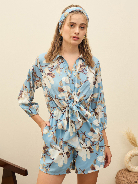 SASSAFRAS Women Floral Printed Tie-Up Playsuit