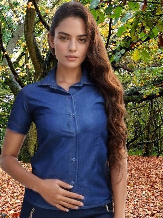 GIRLS WITH WINGS Women Spread Collar Denim Shirt