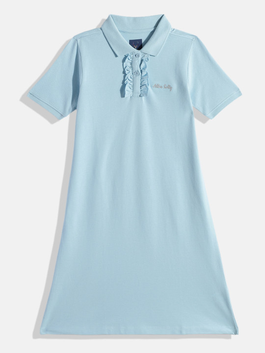 Allen Solly Junior Girls Ruffled Pure Cotton A-Line Dress