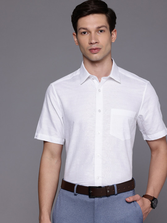 Louis Philippe Classic Geometric Self Design Linen Cotton Formal Shirt