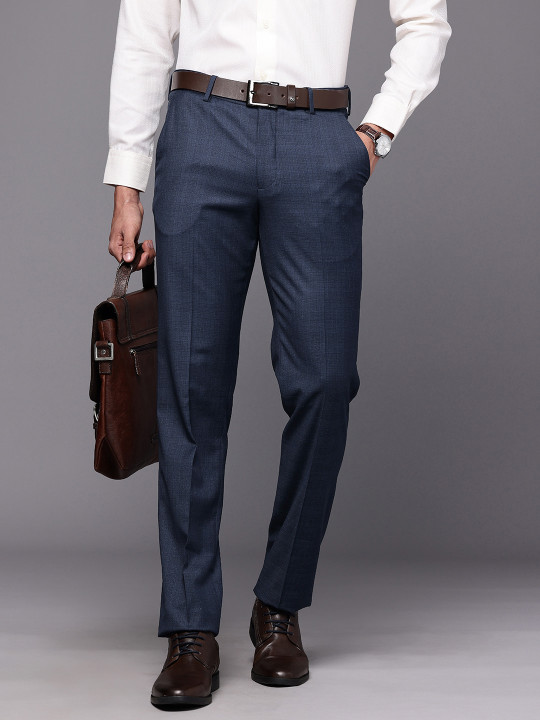 Louis Philippe Men Checked Slim Fit Formal Trousers