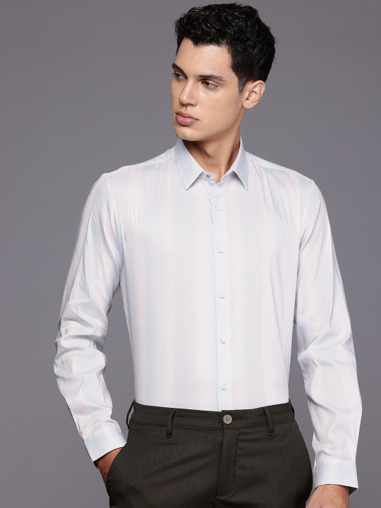 Louis Philippe Ath.Work Super Slim Fit Striped Formal Shirt