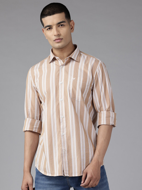 Blackberrys Pure Cotton Slim Fit Striped Casual Shirt