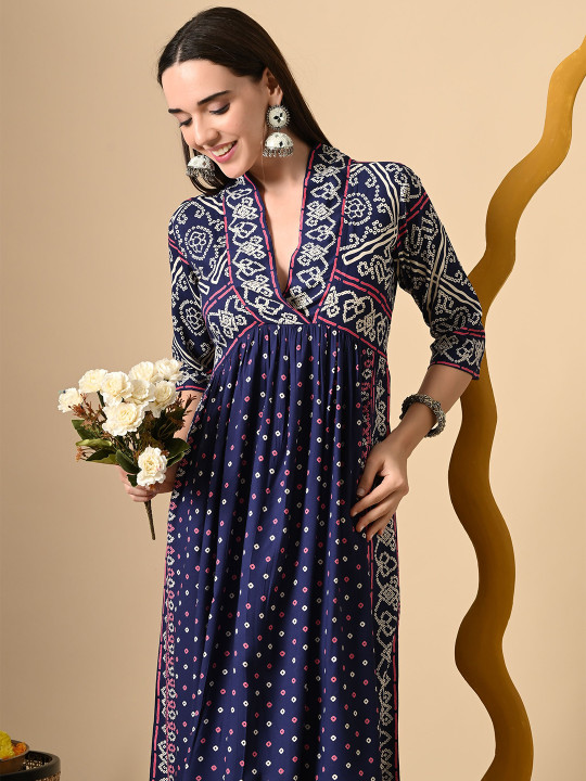CRENOL THREADS Women Bandhani Printed Anarkali Kurta