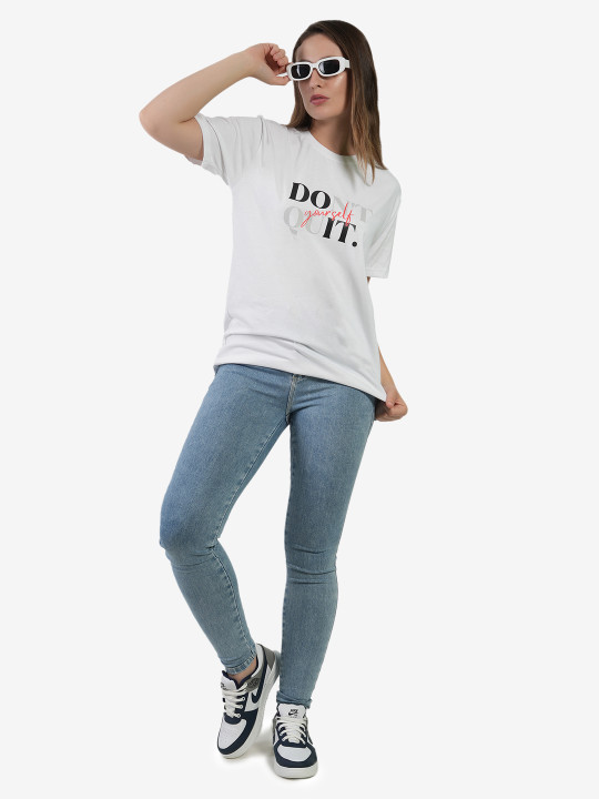 AgAtelier Women Typography Printed Drop-Shoulder Sleeves T-shirt