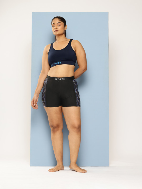 Aarika Women Plus Size Black Mid-Rise Swim Shorts