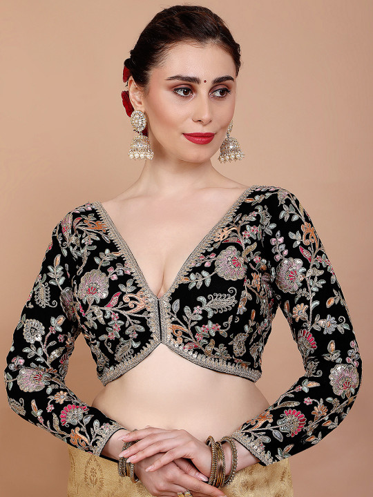 SALWAR STUDIO Georgette V-Neck Saree Blouse