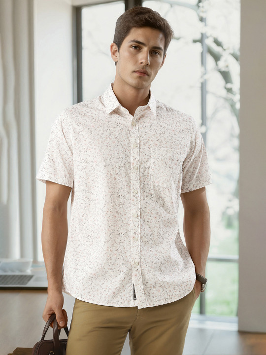 Louis Philippe Men Slim Fit Floral Printed Spread Collar Cotton Casual Shirt