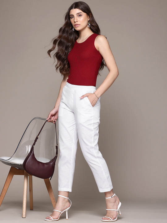 Popnetic Women Tapered Fit High-Rise Trousers