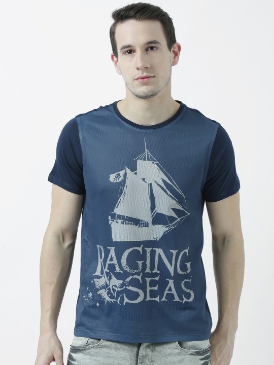 Men Blue Printed Round Neck T-shirt 3XL