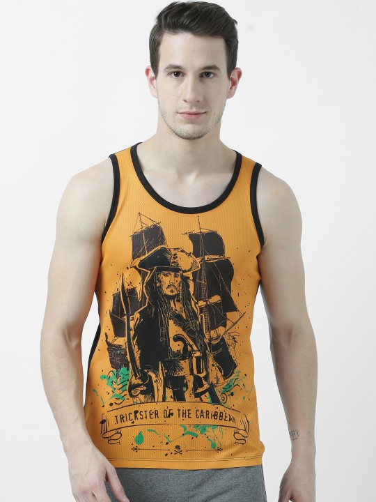Men Orange Printed Round Neck T-shirt 3XL