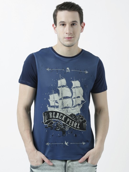 Men Blue Printed Round Neck T-shirt S