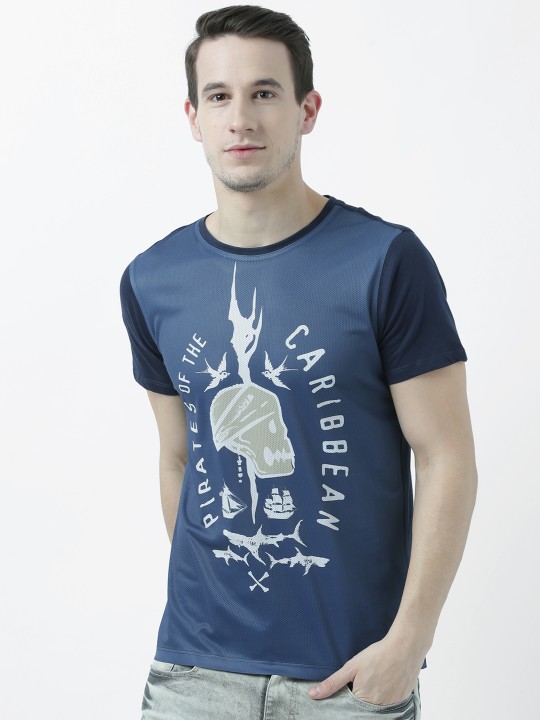 Men Blue Printed Round Neck T-shirt 3XL
