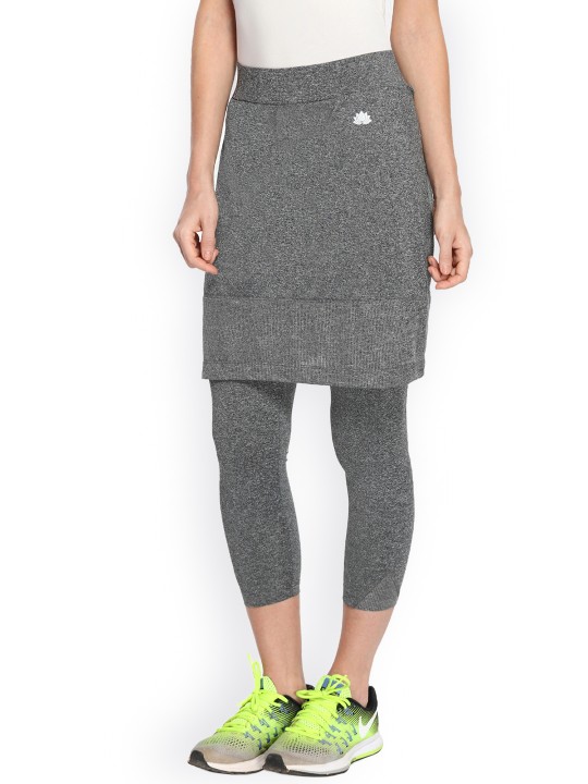 Charcoal Solid Basic Mesh Skirt With 3/4th Tights XS