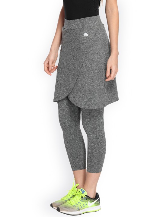 Charcoal Solid Faux Wrap Skirt With 3/4th Tights XS