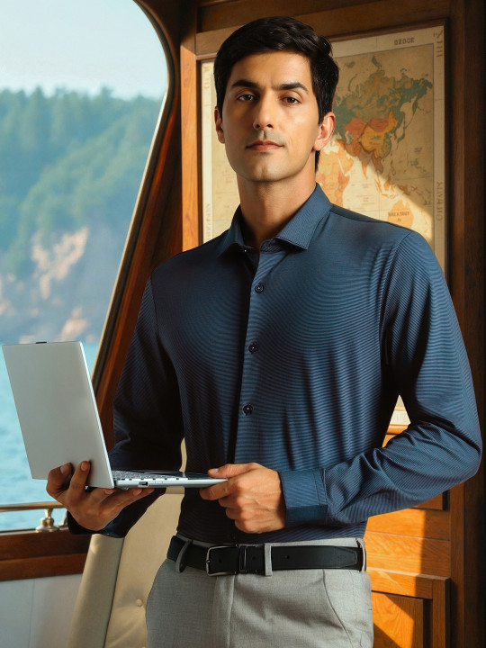 Louis Philippe Slim Fit Striped Spread Collar Full Sleeves Cotton Formal Shirt
