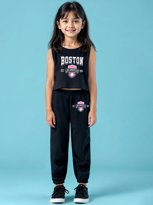 HERE&NOW Girls Printed Round Neck Top With Joggers