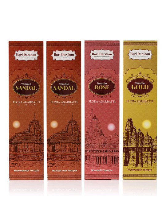 Hari darshan Hari Darshan Pack of 4 Temple Premium Flora Incense Sticks -12 Sticks Each