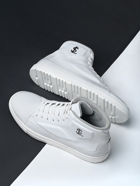 LOUIS STITCH Men White Comfortable Mid-Top Lace-Up Sneaker