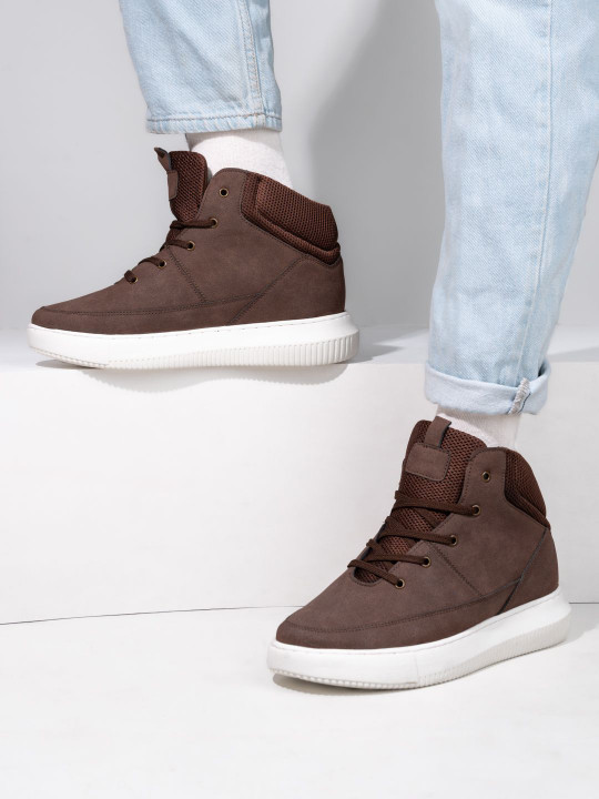 HI Toes Men TPR Solid Round Toe Lace-Ups Elavator Sneakers