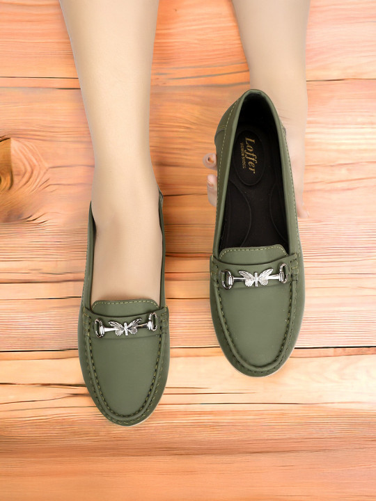 WULONG Women Solid Synthetic Leather Horsebit Loafers